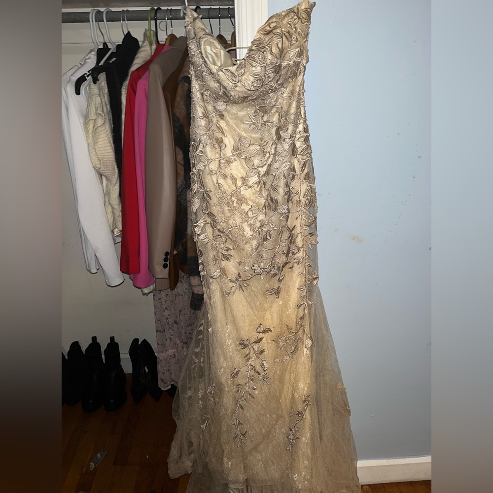 A beautiful nude/ beige gown. Size 6. From Amelia Couture.